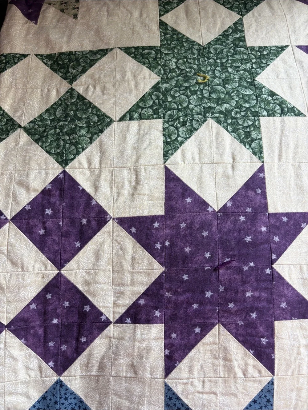 Purple & Green Star Patchwork Quilt - Classic Home Bedding